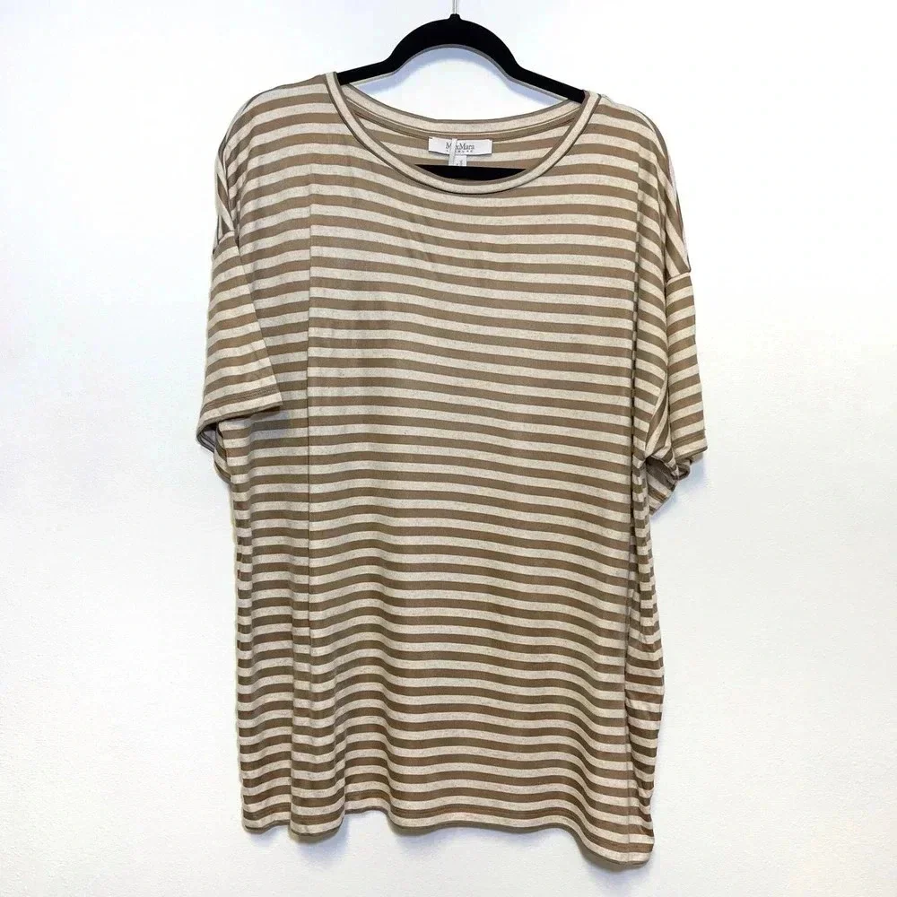 NWT Max Mara Leisure Zebio Striped Tee Shirt - Metallic Classic Linen Top - Picture 2 of 9